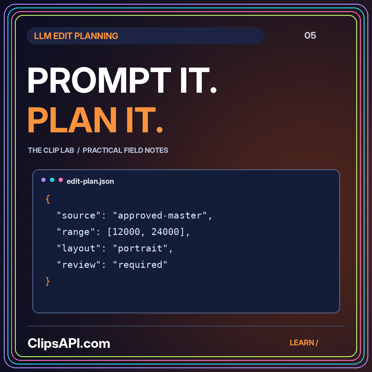 A structured edit-plan panel under the words Prompt It. Plan It.
